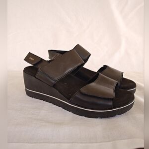 Mephisto Engelina Wedge Sandal Strappy Black Rubber Lite Foam Insole Size‎ 38